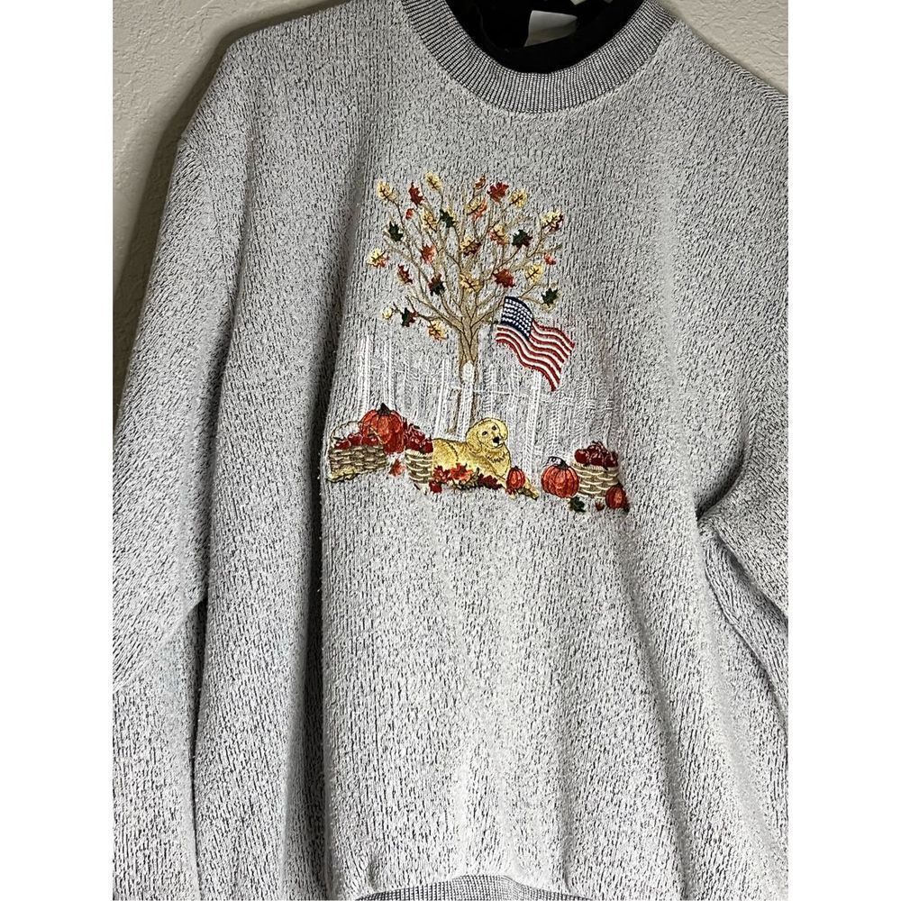 Women's Size L Dog Made In USA Bon Worth Gray Fall Sweatshirt - Picture 2 of 3